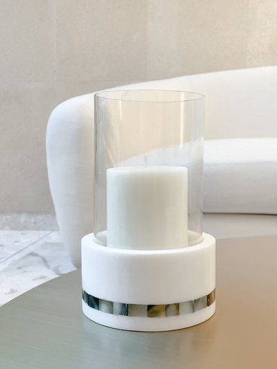 Anaya Home White Marble Grey Pearl Hurricane Candle Holder product