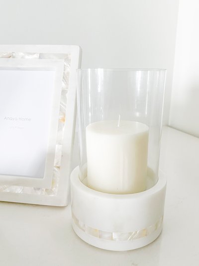 Anaya Home White Marble Hurricane Candle Holder With Mother Of Pearl Stripe product