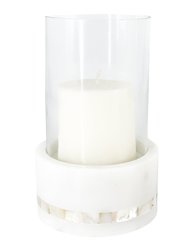 White Marble Hurricane Candle Holder With Mother Of Pearl Stripe