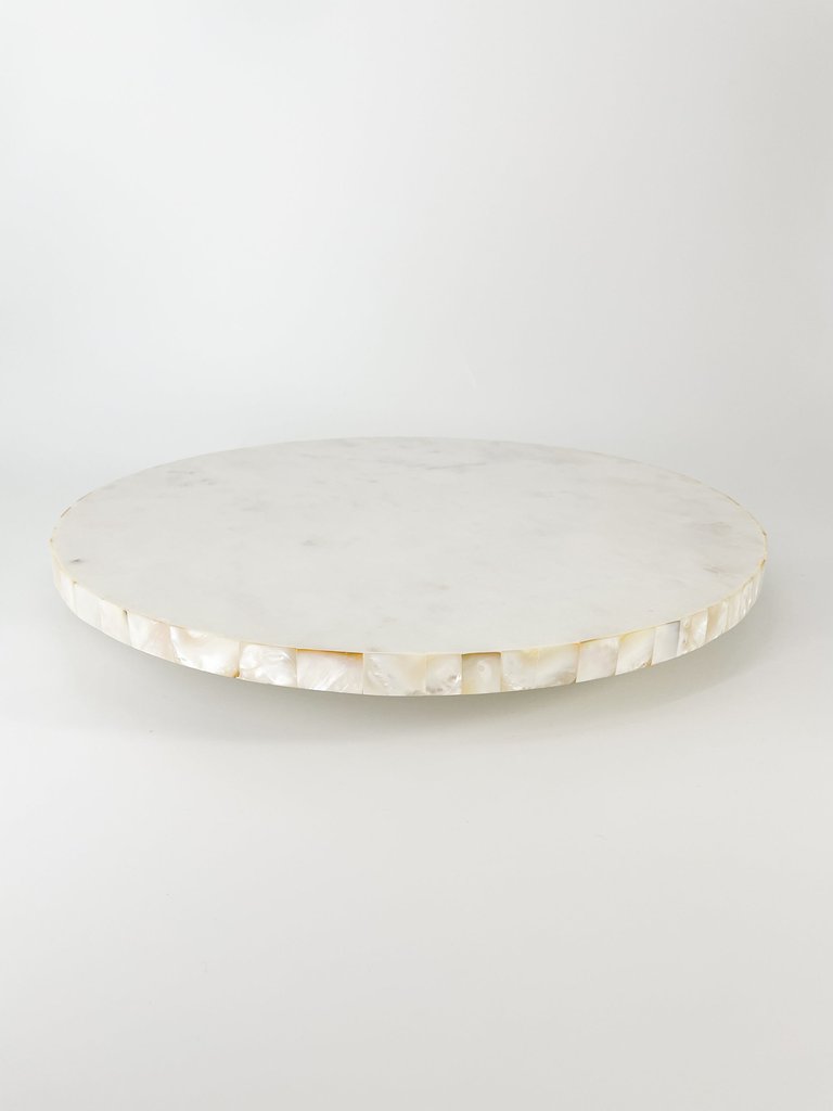 White Marble Lazy Susan With Mother Of Pearl Inlay