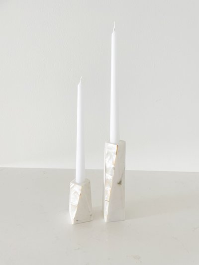 Anaya Home White Marble Mother of Pearl Candle Holders product