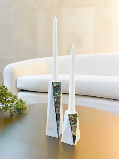 Anaya Home White Marble Rainbow Mother Of Pearl Candle Holder product