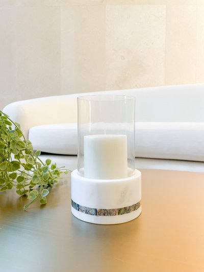 Anaya Home White Marble Rainbow Pearl Hurricane Candle Holder product