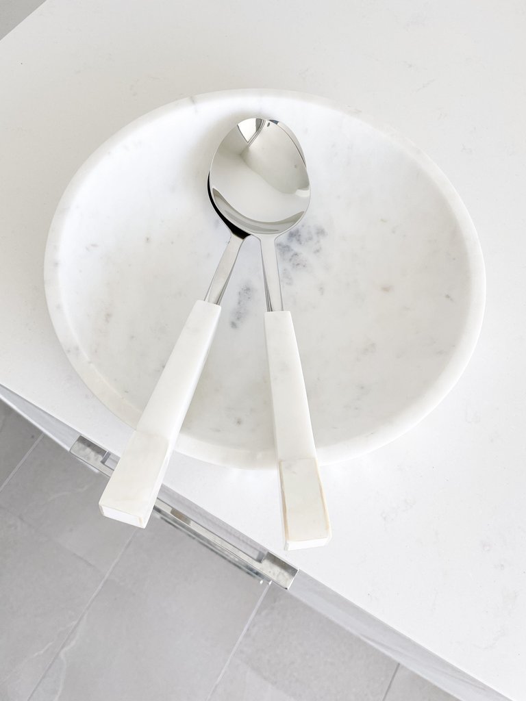 White Marble Serving Spoons With Mother Of Pearl Inlay