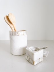 White Marble Utensil Holder With Mother Of Pearl Inlay