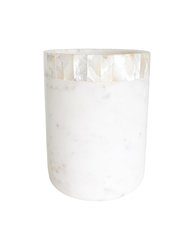 White Marble Utensil Holder With Mother Of Pearl Inlay