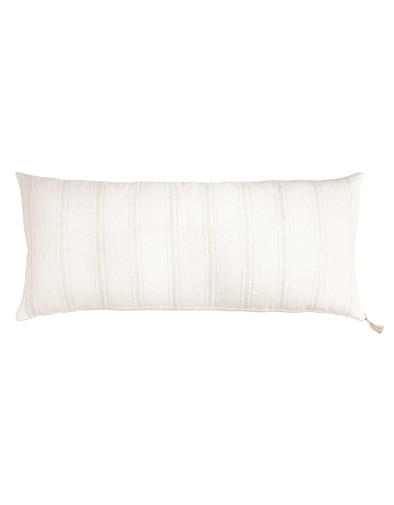 White With Beige Stripes Linen Pillow - White/Beige