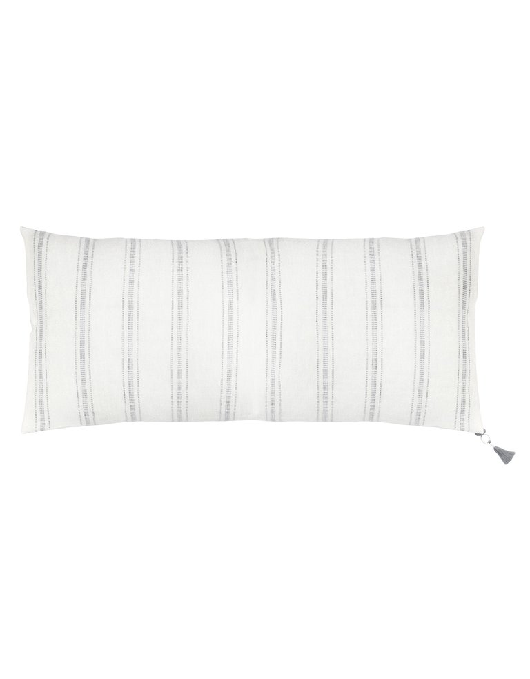 White With Grey Stripes Linen Pillow 13 x 30 - White
