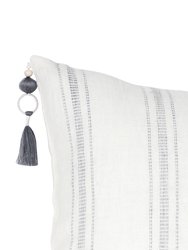 White With Grey Stripes Linen Pillow
