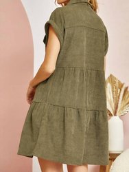 Corduroy Button Up Dress In Olive