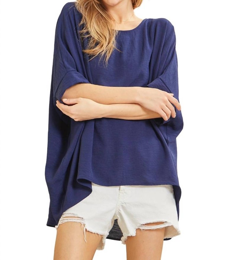 Dolman Sleeve Poncho Style Top In Navy - Navy