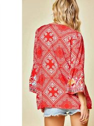 Embroidered Top With Bell Sleeves