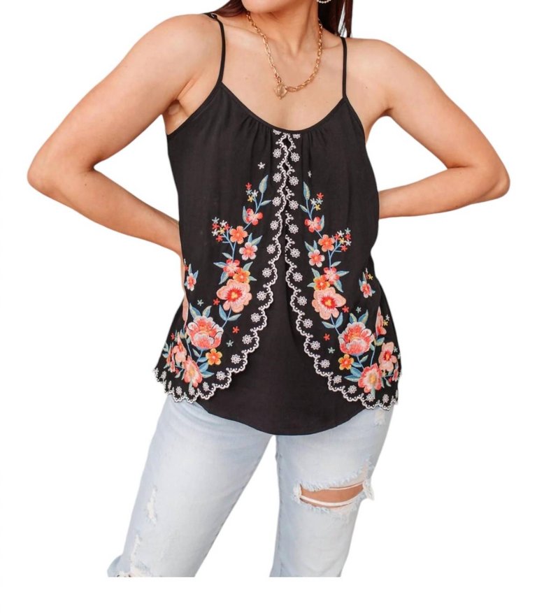 Garden Picnics Embroidered Tank In Black