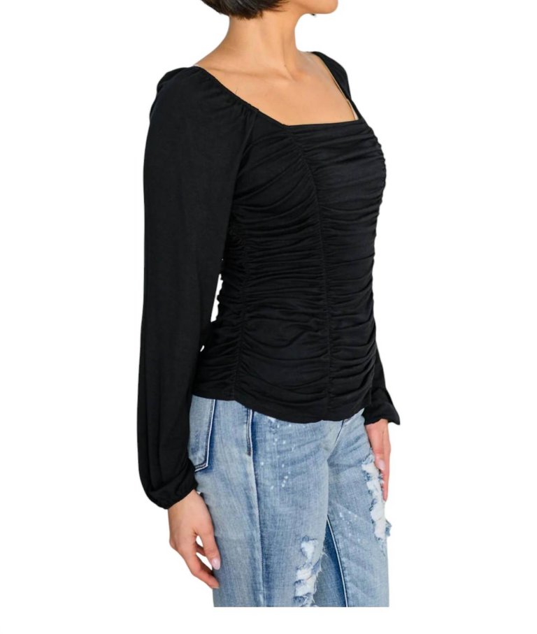 Gathered Long Sleeve Top In Black