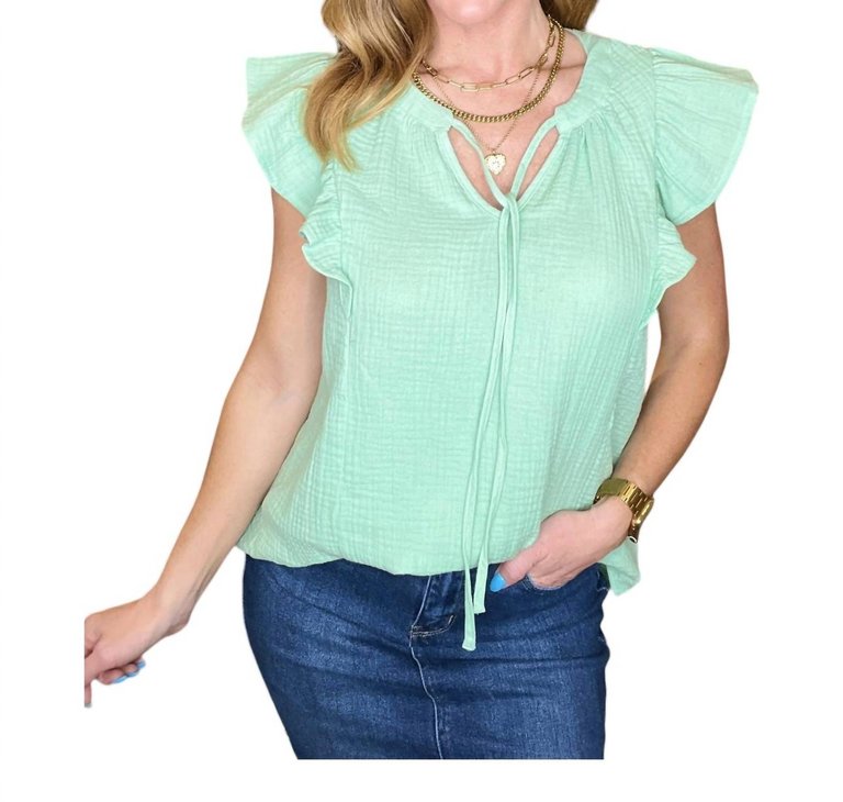 Gauze Keyhole Neckline Blouse In Sage - Sage