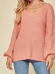 Patterned Sleeve Knit Sweater In Apricot - Apricot