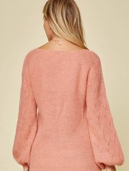 Patterned Sleeve Knit Sweater In Apricot