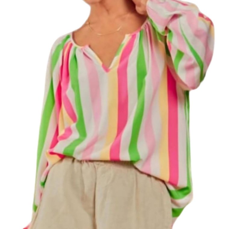 Stripe Tunic Blouse In Pink - Pink