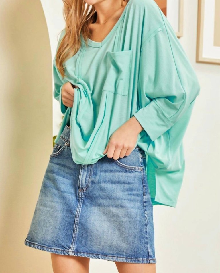 V-Neck Tunic Poncho Top In Mint Green