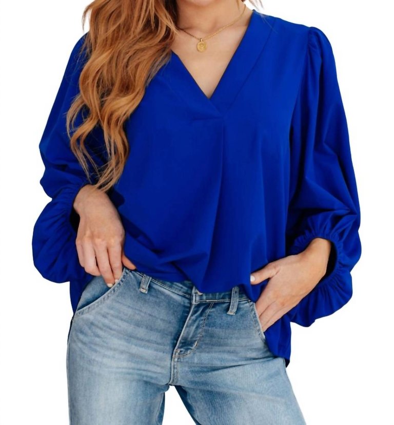 What Do You Say Balloon Sleeve Blouse In Royal Blue - Royal Blue