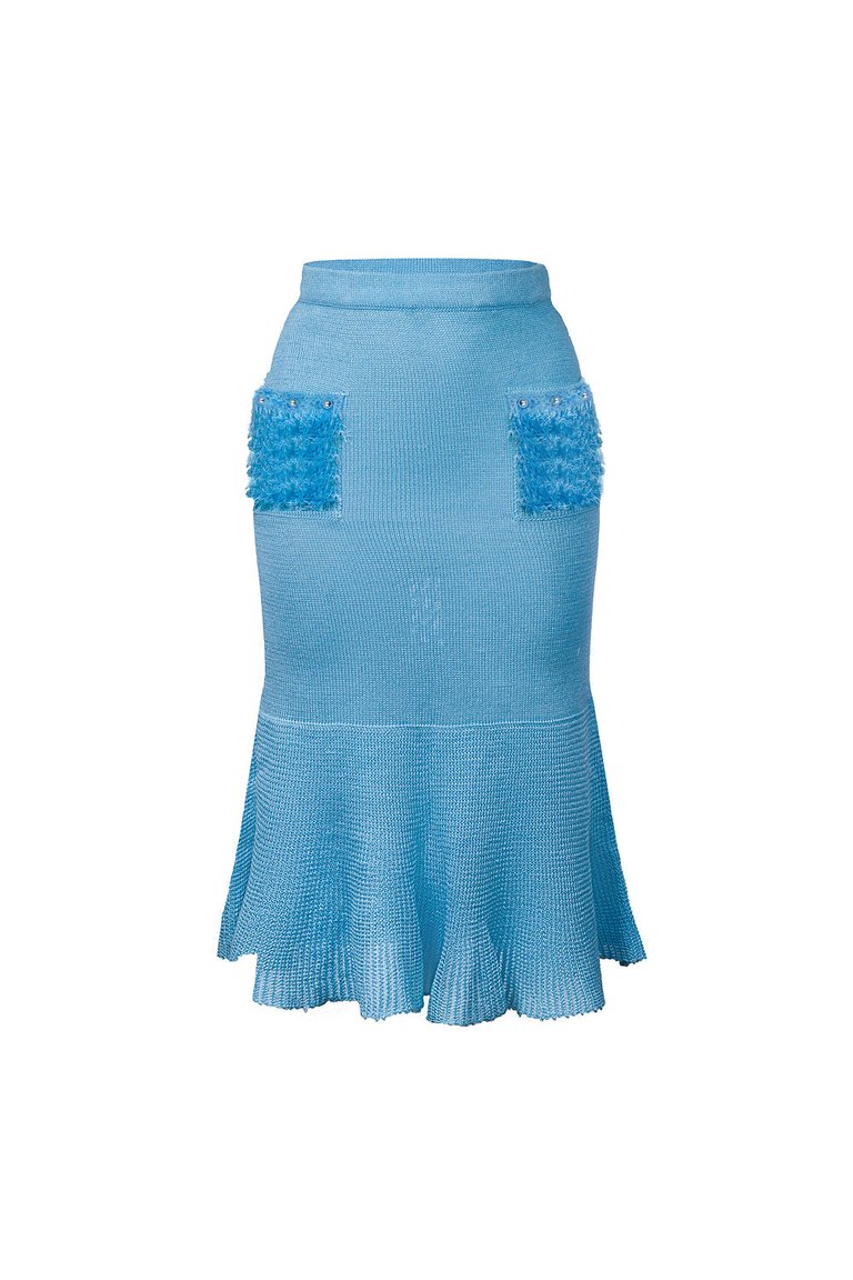 Baby Blue Knit Skirt With Handmade Details - Baby Blue