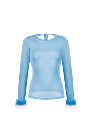 Baby Blue Knit Top With Handmade Knit Details - Blue