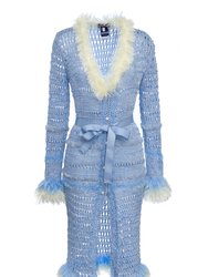 Baby Blue Rose Handmade Knit Dress-Cardigan - Blue