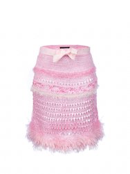 Baby Pink Handmade Knit Midi Skirt - Pink