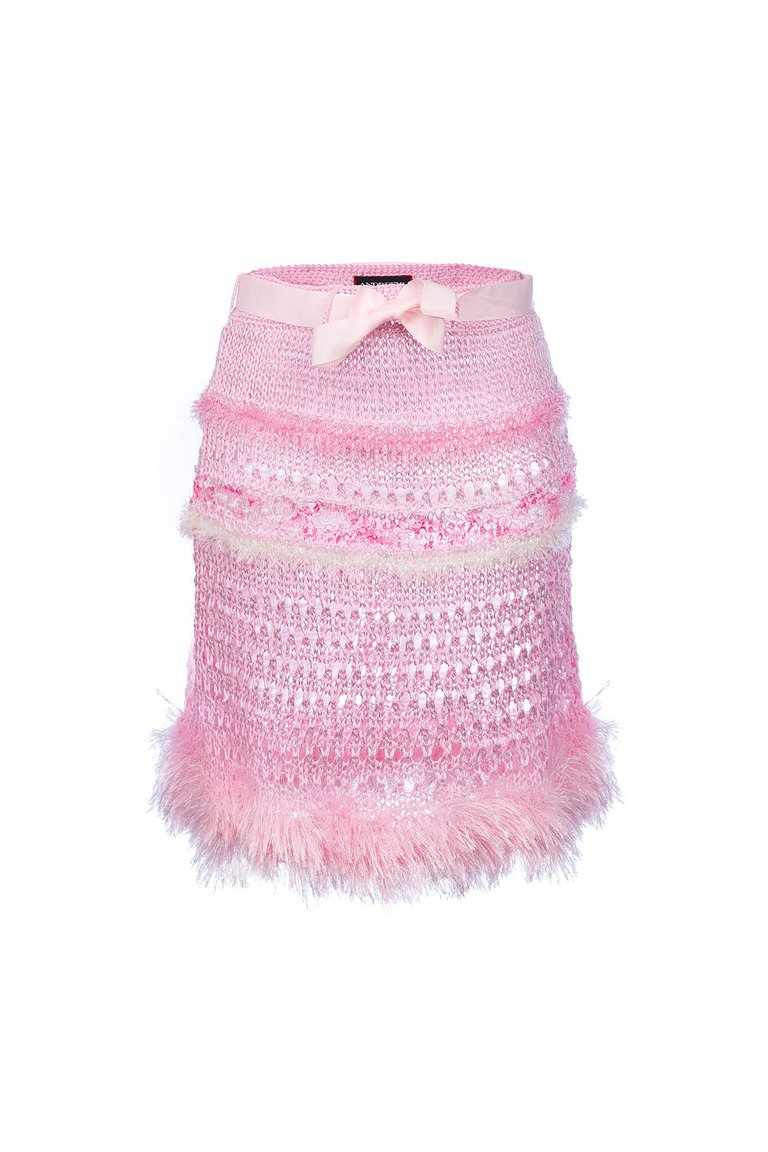 Baby Pink Handmade Knit Midi Skirt - Pink