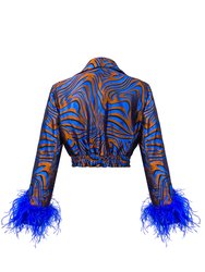 Blue Marilyn Jacket With Feathers