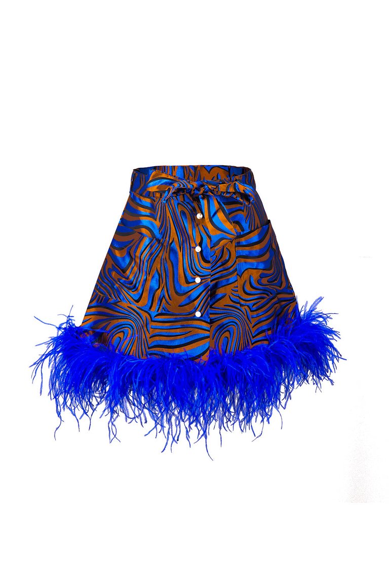 Blue Marilyn Skirt With Feathers Details - Blue