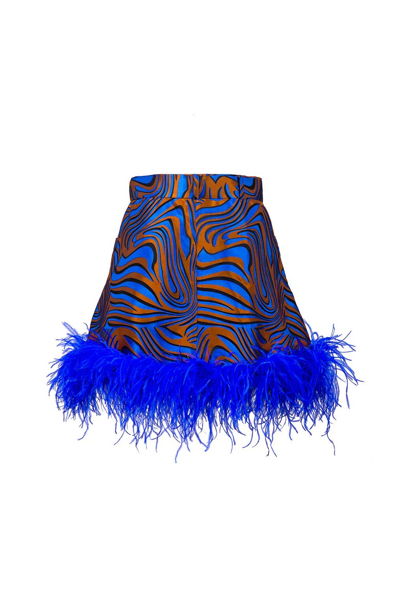Blue Marilyn Skirt With Feathers Details