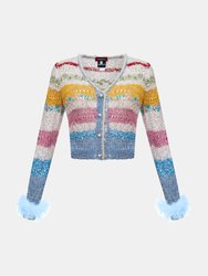California Handmade Knit Sweater With Feathers - Blue