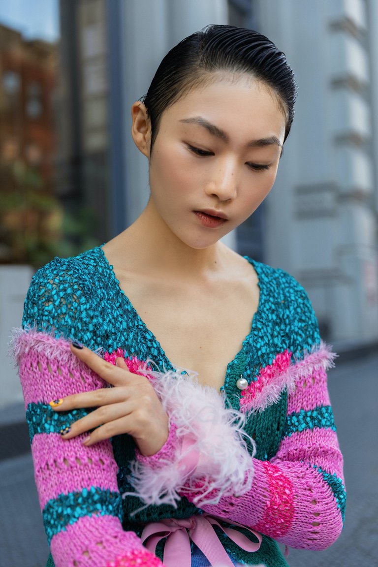 California Sundown Handmade Knit Sweater With Feathers
