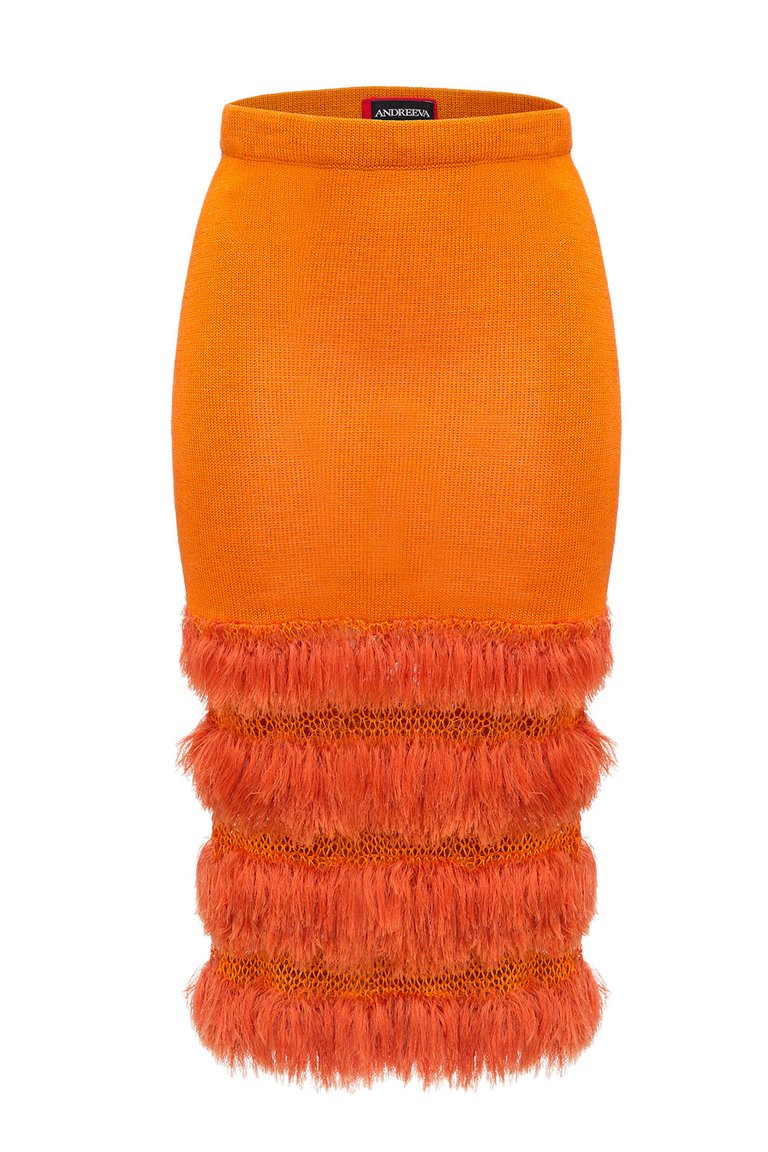 Golden Poppy Knit Skirt With Handmade Knit Details - Orange
