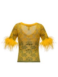 Green Flower Top With Feathers