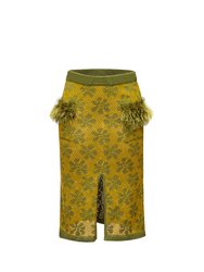Green Knit Skirt With Handmade Knit Details - Green