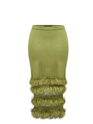 Green knit skirt with handmade knit details - Green