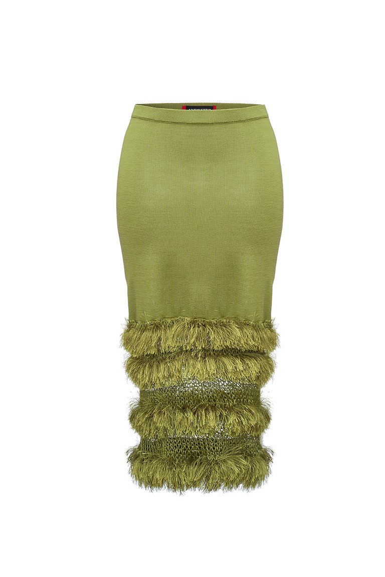 Green knit skirt with handmade knit details - Green