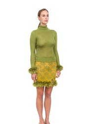 Green Knit Turtleneck With Handmade Knit Details