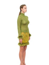 Green Knit Turtleneck With Handmade Knit Details