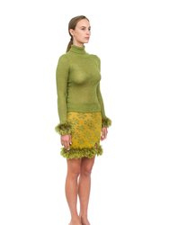 Green Knit Turtleneck With Handmade Knit Details