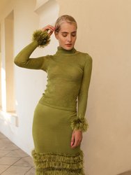 Green Knit Turtleneck With Handmade Knit Details