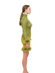 Green Knit Turtleneck With Handmade Knit Details