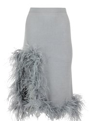 Grey Knit Skirt With Feathers - Grey