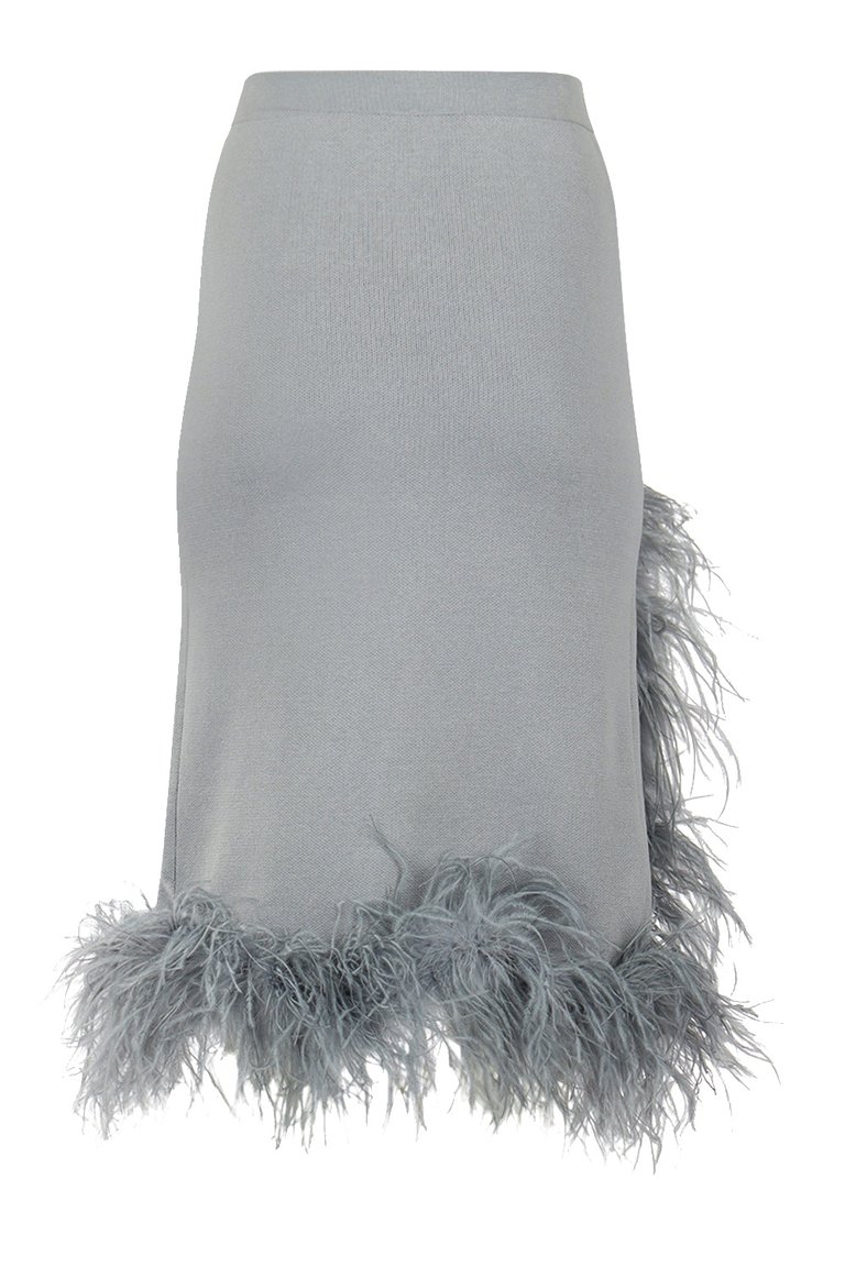 Grey Knit Skirt With Feathers
