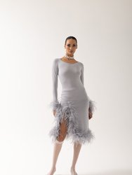 Grey Knit Skirt With Feathers