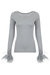 Grey Knit Top With Detachable Feather Cuffs - Grey