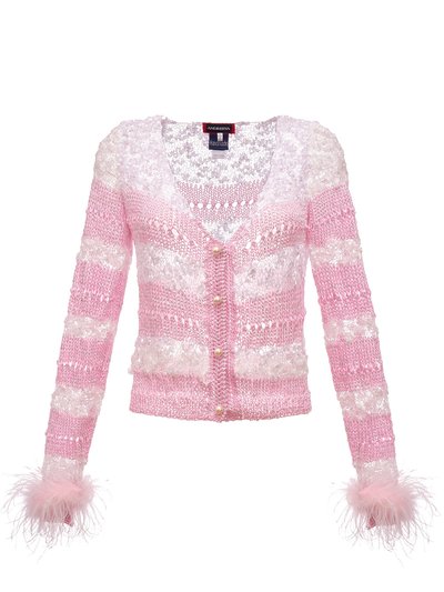 Andreeva Handmade Knit Sweater With Detachable Feather Details On The Cuffs And Pearl Buttons - Pink product
