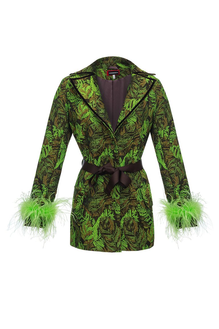 Jacqueline Blazer №20 With Detachable Feather Cuffs - Green